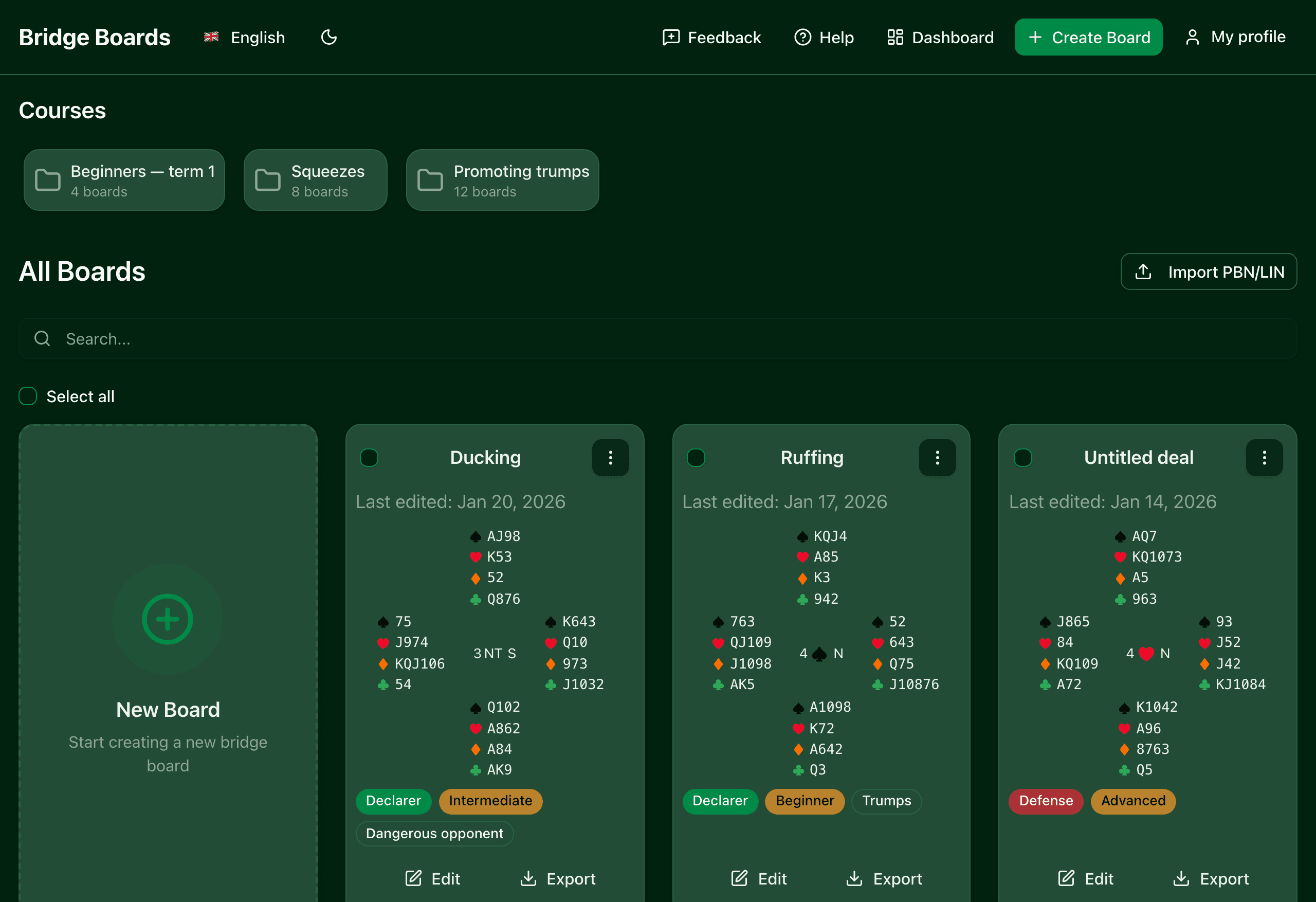Screenshot of the board library